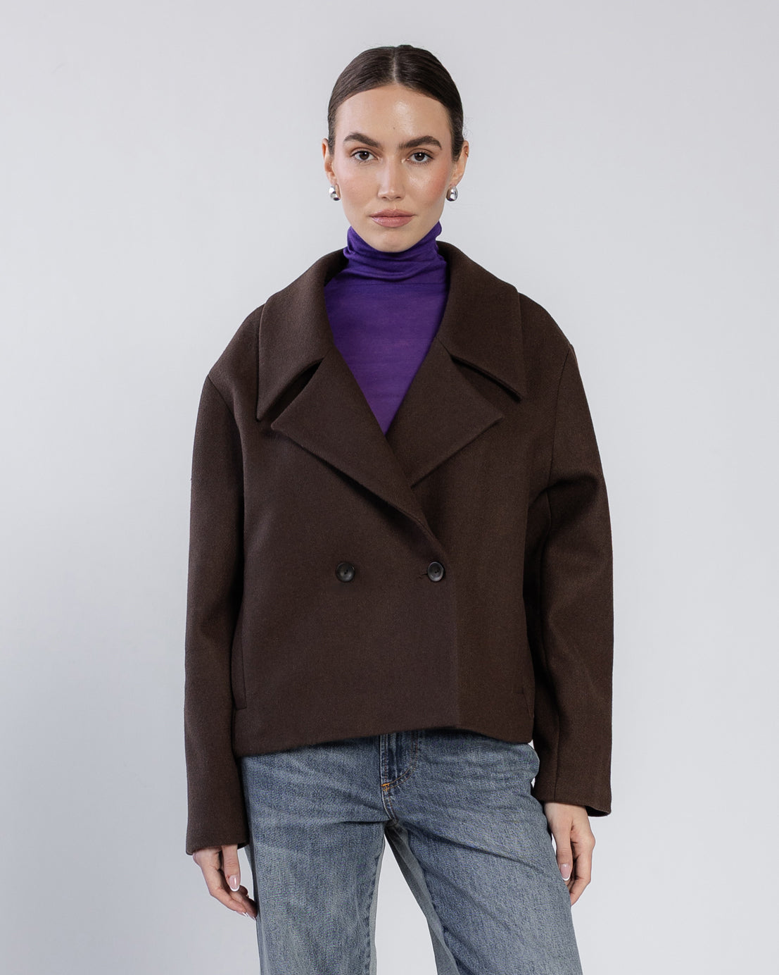 Krótka kurtka wełniana brązowa