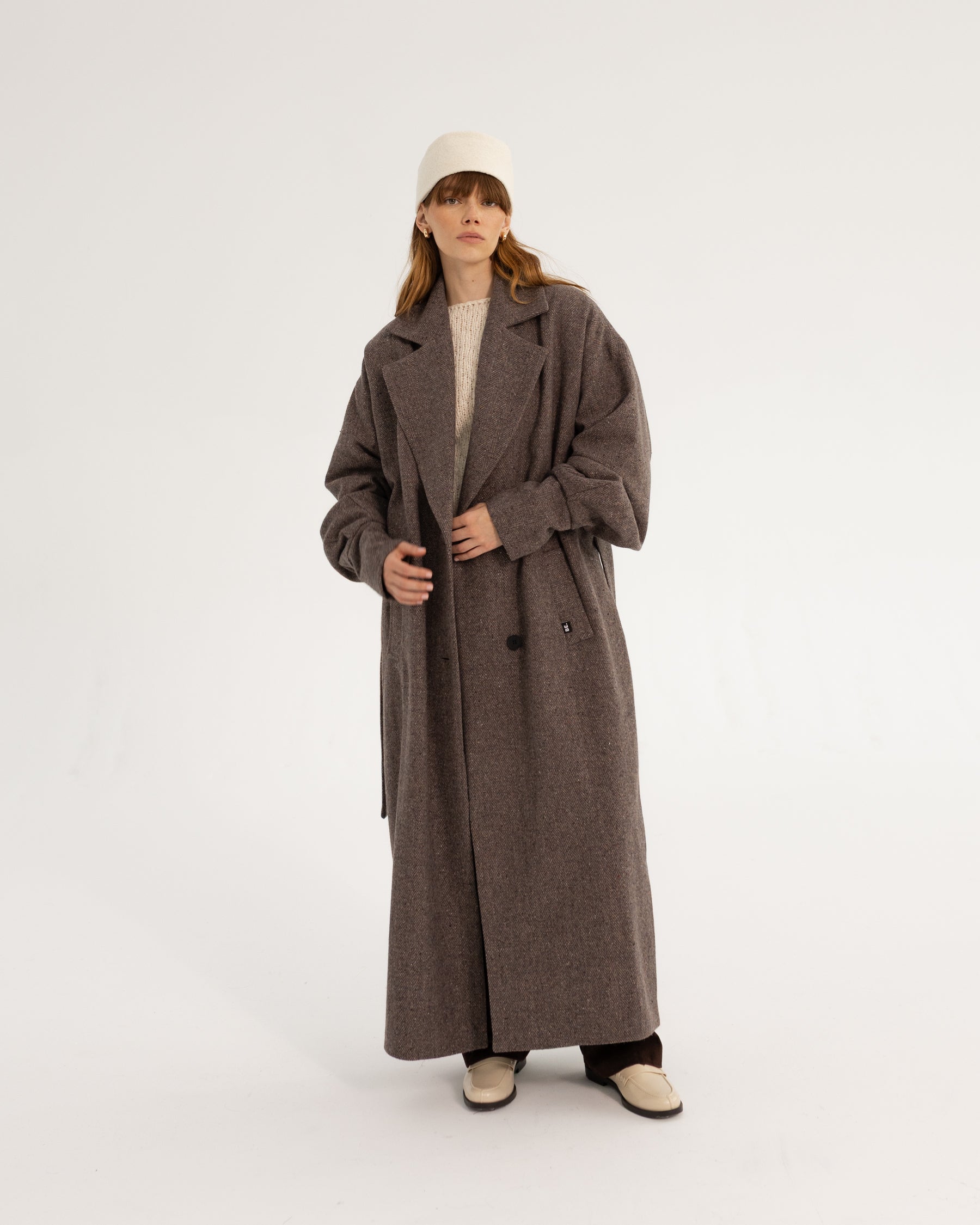 Oversize jodełka jedwab beż